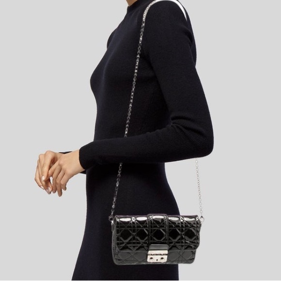Christian Dior Authentic Small Cannage Miss Dior Patent Leather Black Crossbody